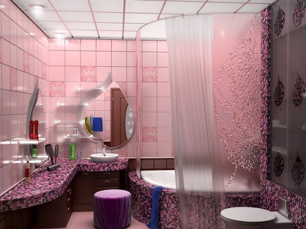 Дизайн ванной комнаты в розовом цвете